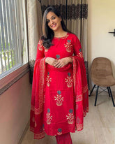 Pure Fine Cotton Fabric Kurti With Pant And Dupatta