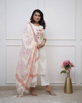 Kurta White Embroidered Aline Kurta Bottom Set With Dupatta