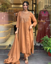 Earthy Tone Angrakha Style Embroidered Suit