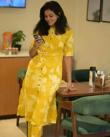 Bright Yellow Floral Kurta Set – Effortless Elegance For Everyday Style
