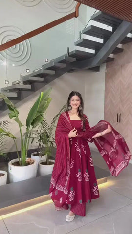 Anarkali Discharge Print Cotton Kurta Set