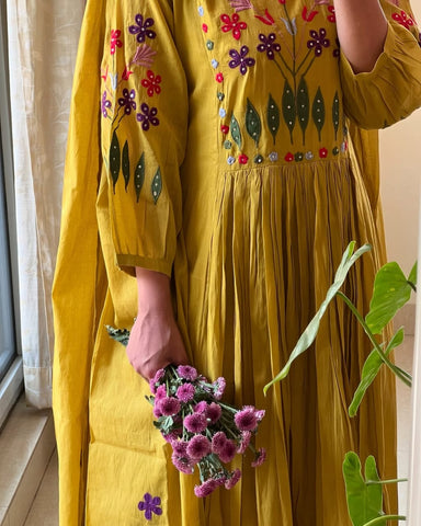 Vibrant Yellow Anarkali With Floral Embroidery