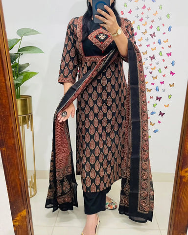 Classic Black & Rust Ethnic Cotton Suit Set