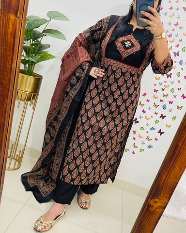 Classic Black & Rust Ethnic Cotton Suit Set