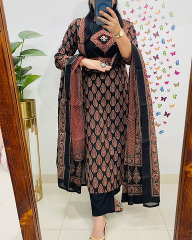 Classic Black & Rust Ethnic Cotton Suit Set