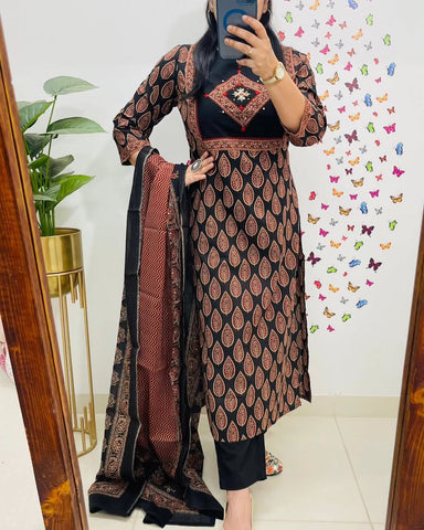 Classic Black & Rust Ethnic Cotton Suit Set