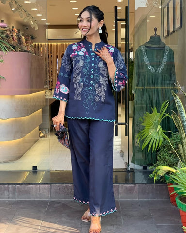 Kurta Beautyful Cotton Wardrobe  Embroidery Cod Set