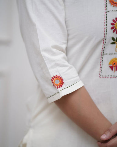 Kurta White Embroidered Aline Kurta Bottom Set With Dupatta