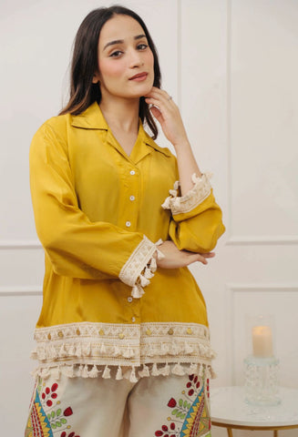 Mustard Yellow Shirt and Folk Art Palazzo Ensemble
