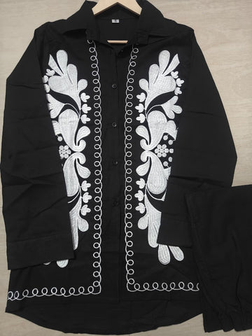 Chic Black & White Statement Shirt Set