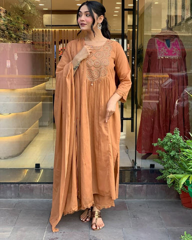 Earthy Tone Angrakha Style Embroidered Suit