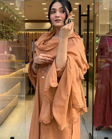 Earthy Tone Angrakha Style Embroidered Suit