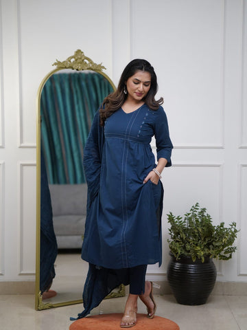Deep Indigo Pintuck Cotton Suit Set