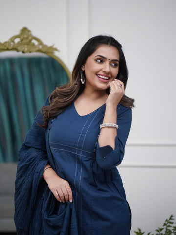 Deep Indigo Pintuck Cotton Suit Set