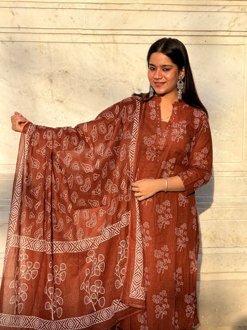 Rustic Terracotta Printed Kurta & Dupatta Set