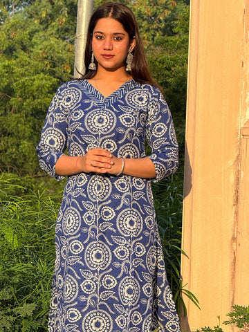Classic Indigo & White Block Print Kurta Set