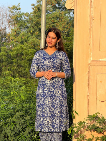 Classic Indigo & White Block Print Kurta Set