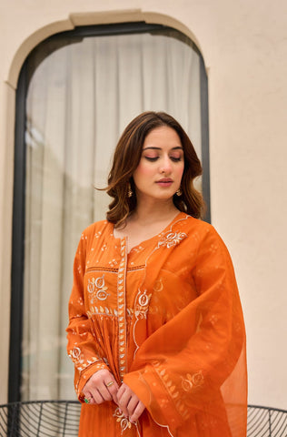 Radiant Rust Orange Embroidered Kurta Set