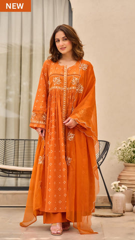 Radiant Rust Orange Embroidered Kurta Set