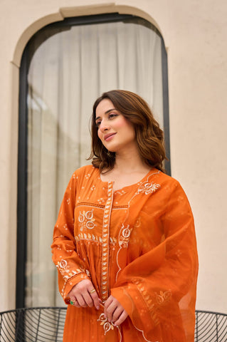 Radiant Rust Orange Embroidered Kurta Set